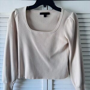 Say What? Cream Ribbed 3/4 Sleeve Crop Blouse